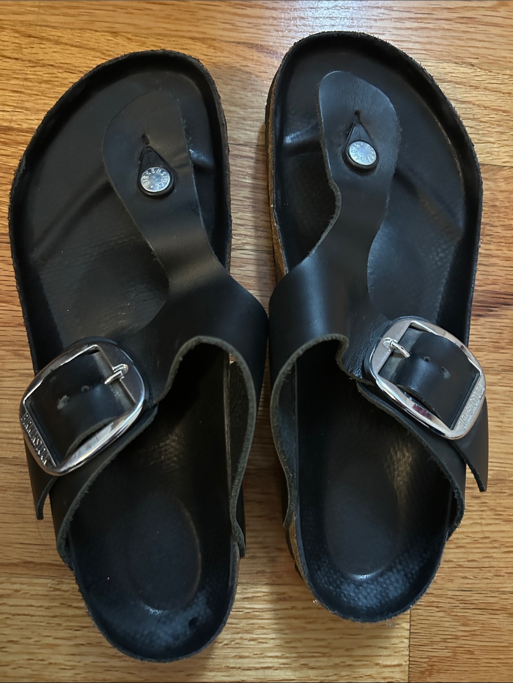 Birkenstock Black Leather Gizeh Sandals